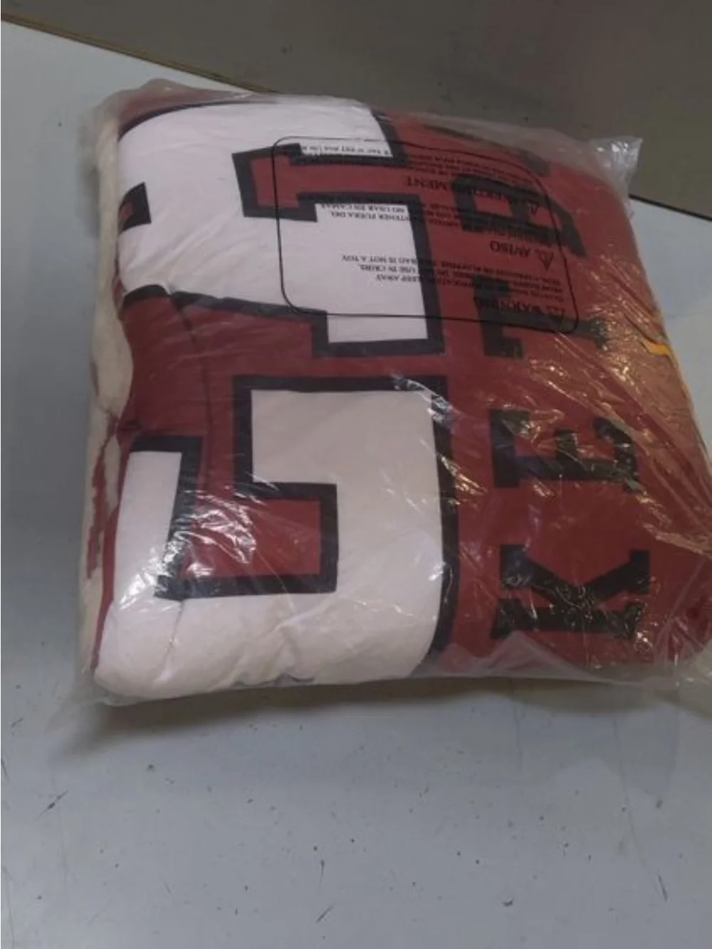 Plush Red and White Geometric Comforter